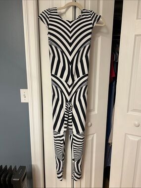 Strappy Black & White Geometric unitard